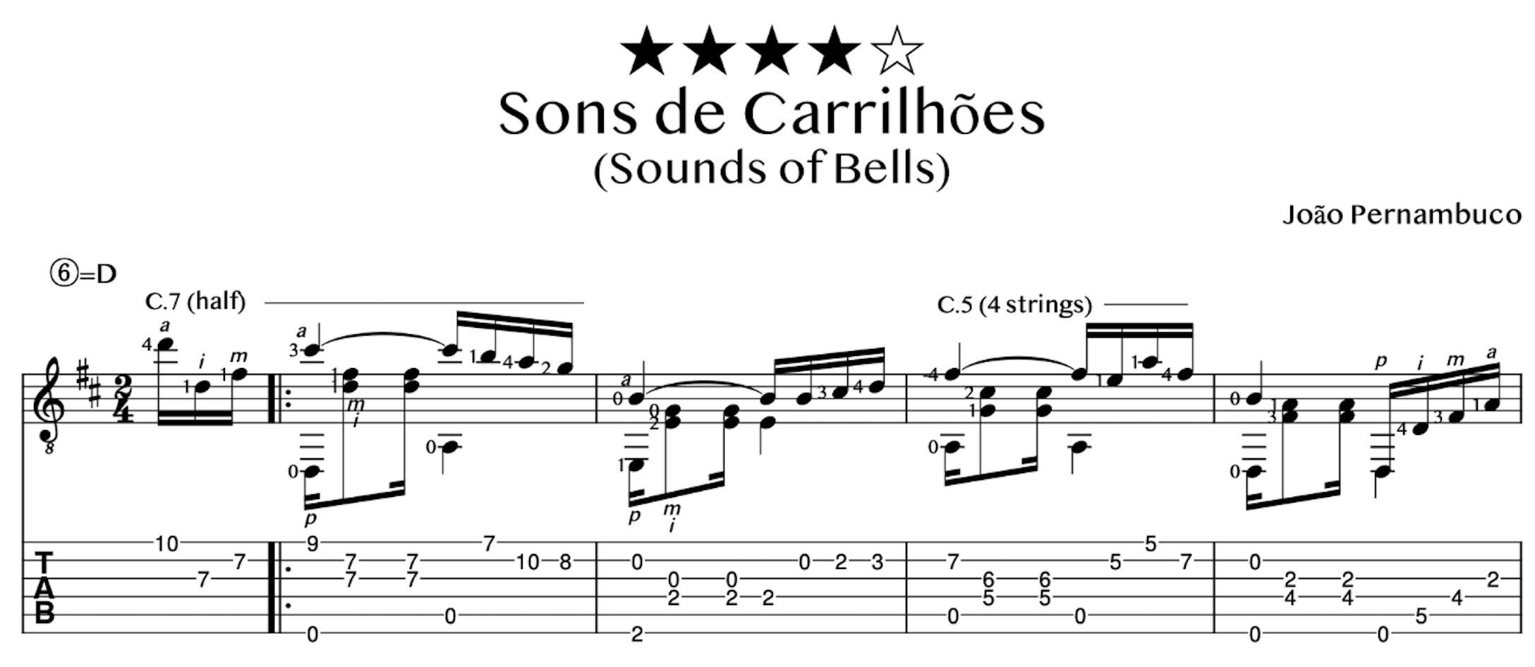 Sons de Carrilhões (Sounds of Bells) - Advanced Solo (Staff with TAB)