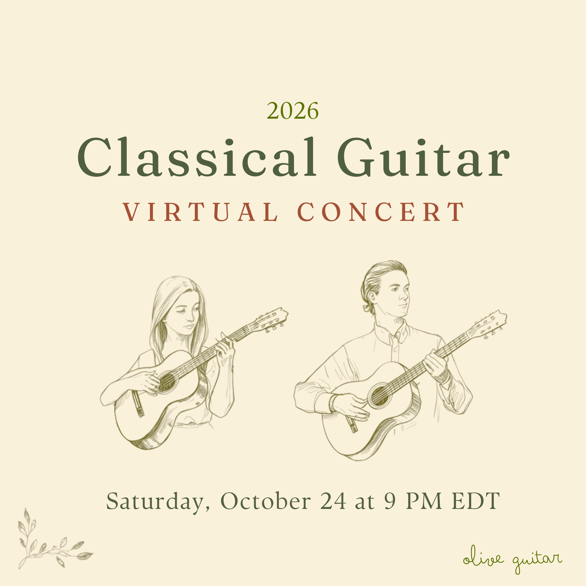 Classical Guitar VIRTUAL CONCERT - Saturday October 24 at 9 PM EDT