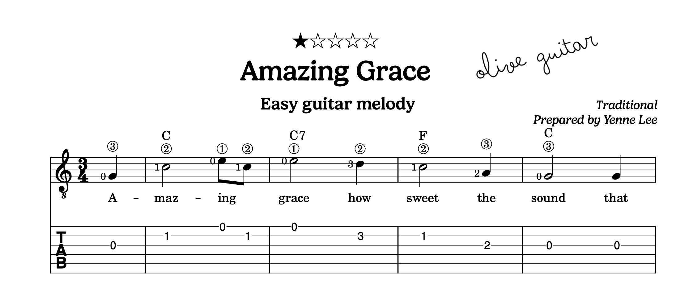 Amazing Grace (Melody) - Easy