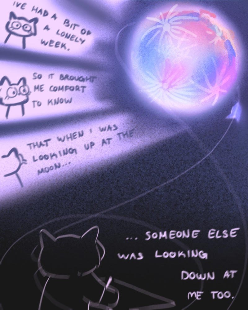 A cat feeling a little less lonely after staring at the moon.