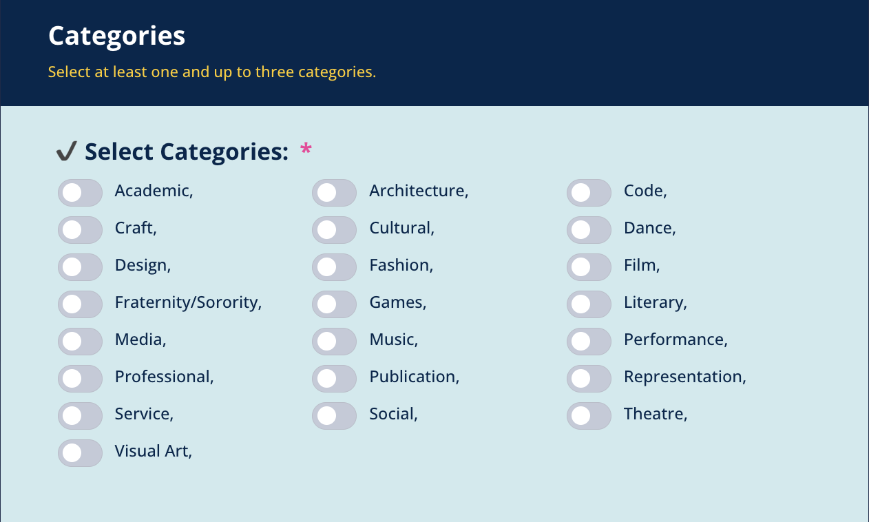 screenshot of categories