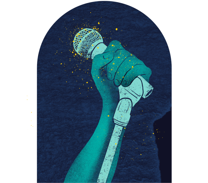 hand with microphone