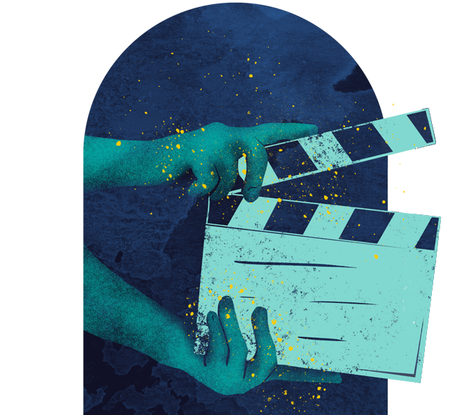 hand with clapboard