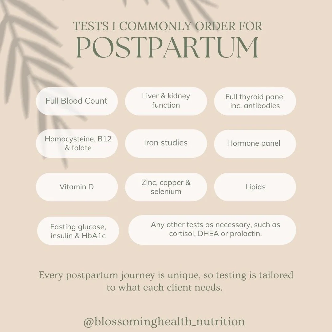 Postpartum struggles like exhaustion, low mood, anxiety, hair loss, or hormone chaos can feel overwhelming, especially when you&rsquo;re also juggling family life. 

Tailored testing can be a great way to reveal what&rsquo;s really going on in your b