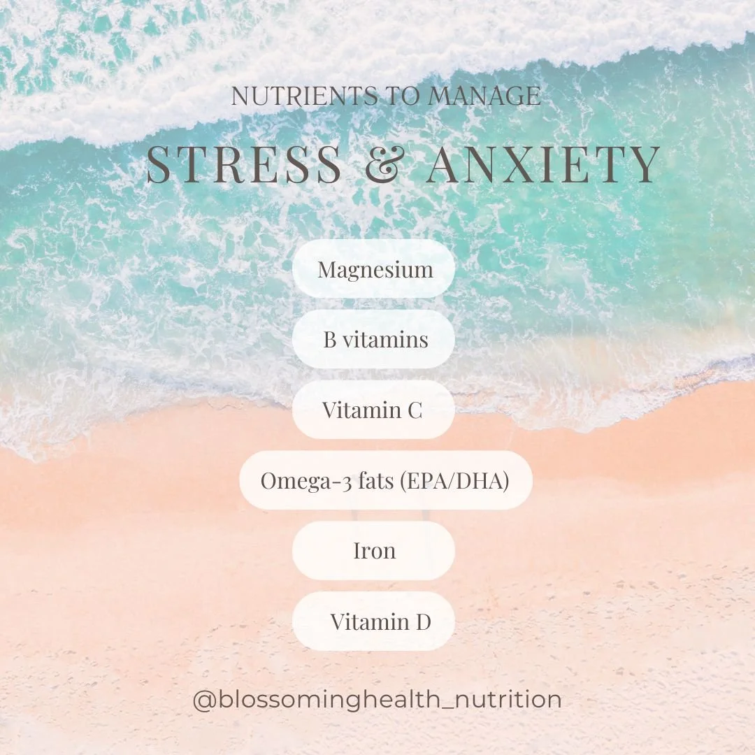 Feeling stressed or anxious? 🧠💥 You're not alone. 

While many factors play a role (such as movement, self-care &amp; social support), nutrition is a powerful place to start. 

Key nutrients like magnesium, B vitamins, vitamin C, omega-3s, iron &am