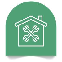 Icon of a house with a wrench and a screwdriver crossed inside it, indicating home repair or maintenance.