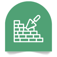 Icon of a trowel building a brick wall on a green background