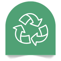 Recycle symbol with three arrows forming a triangle inside a green circular background.