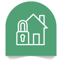 A house with a padlock, symbolizing secure or protected home security.