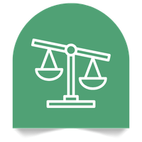 Icon of a balanced scale on a green background.