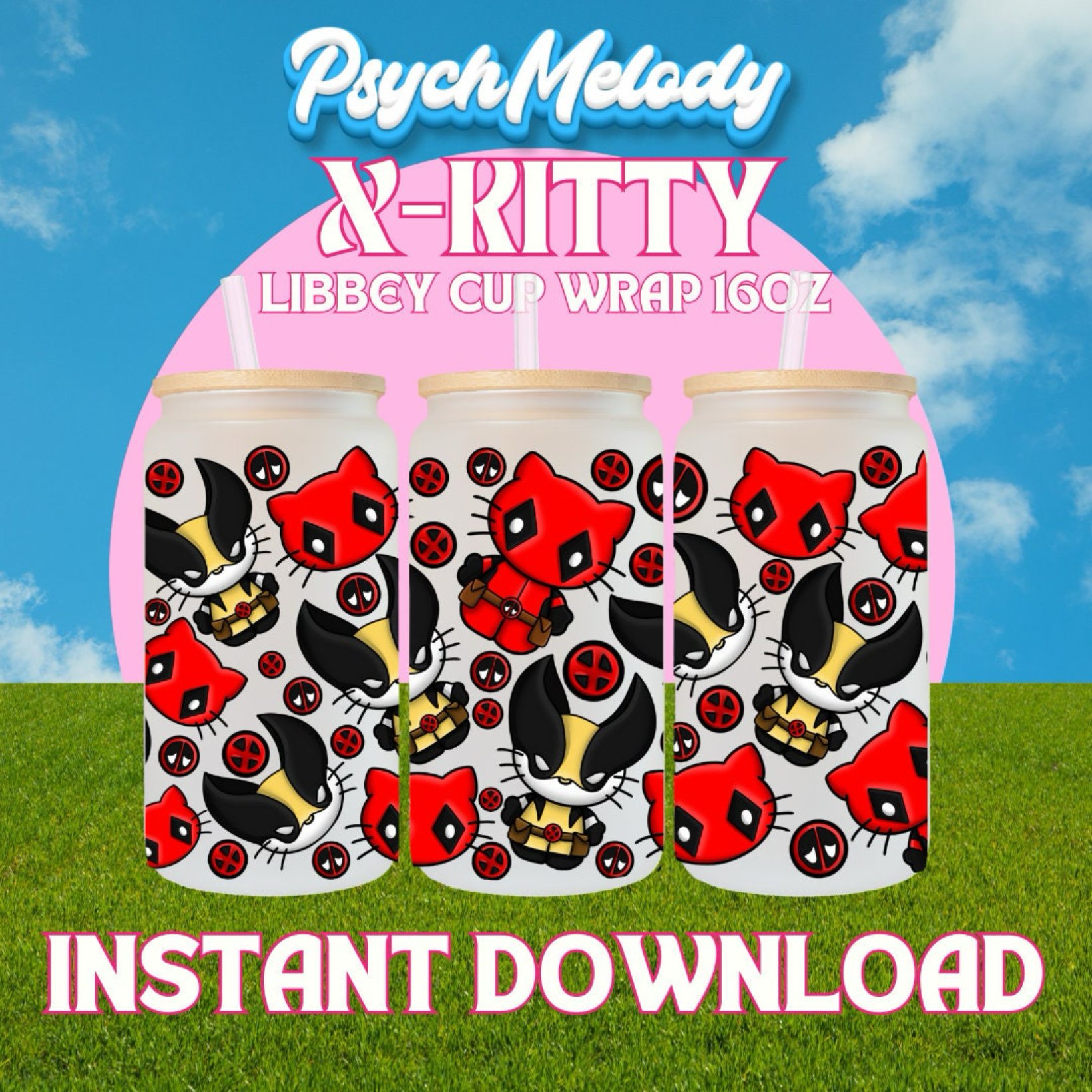 XKitty 16oz Cup Wrap PNG