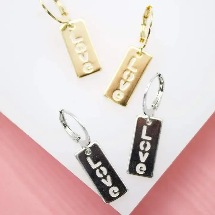 Dainty Huggie LOVE Dangle Earrings