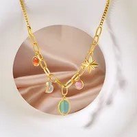 Wholesale-Jewelry-Y2K-Sweet-Cross-Heart-Shape-304-Stainless-Steel-Turquoise-Resin-Opal-18K-Gold-Plated-Plating-Inlay-Pendant-Necklace-main-image-4.jpeg