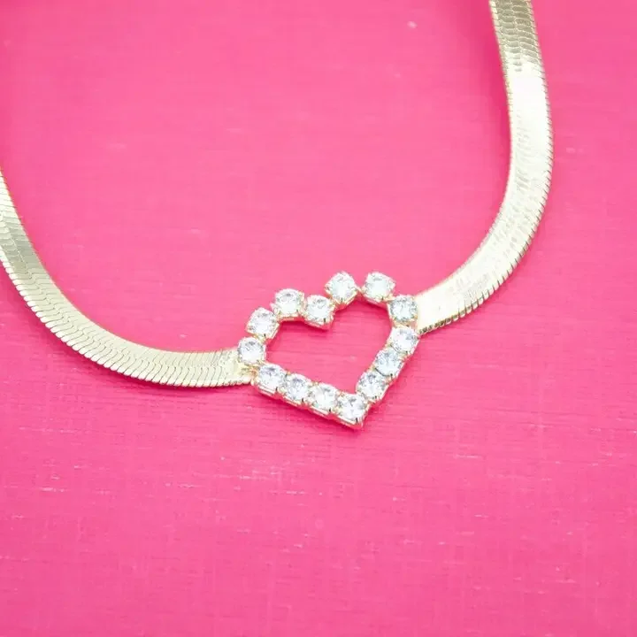 18K Gold Filled Love Style 3mm Herringbone Snake Chain with Heart Shaped Cz Charm