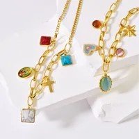 Wholesale-Jewelry-Y2K-Sweet-Cross-Heart-Shape-304-Stainless-Steel-Turquoise-Resin-Opal-18K-Gold-Plated-Plating-Inlay-Pendant-Necklace-main-image-1.jpeg