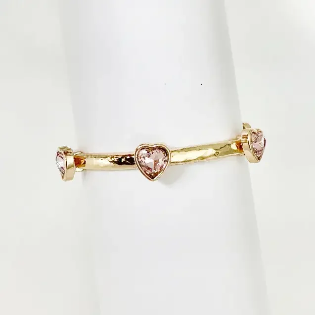 Gold Bracelet with Crystal Heart Stretch Bracelet
