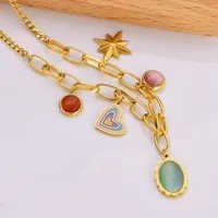 Wholesale-Jewelry-Y2K-Sweet-Cross-Heart-Shape-304-Stainless-Steel-Turquoise-Resin-Opal-18K-Gold-Plated-Plating-Inlay-Pendant-Necklace-main-image-5.jpeg