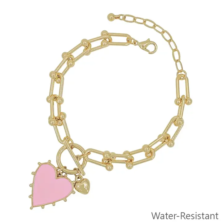 Gold Chain with Enamel Studded Heart Charm