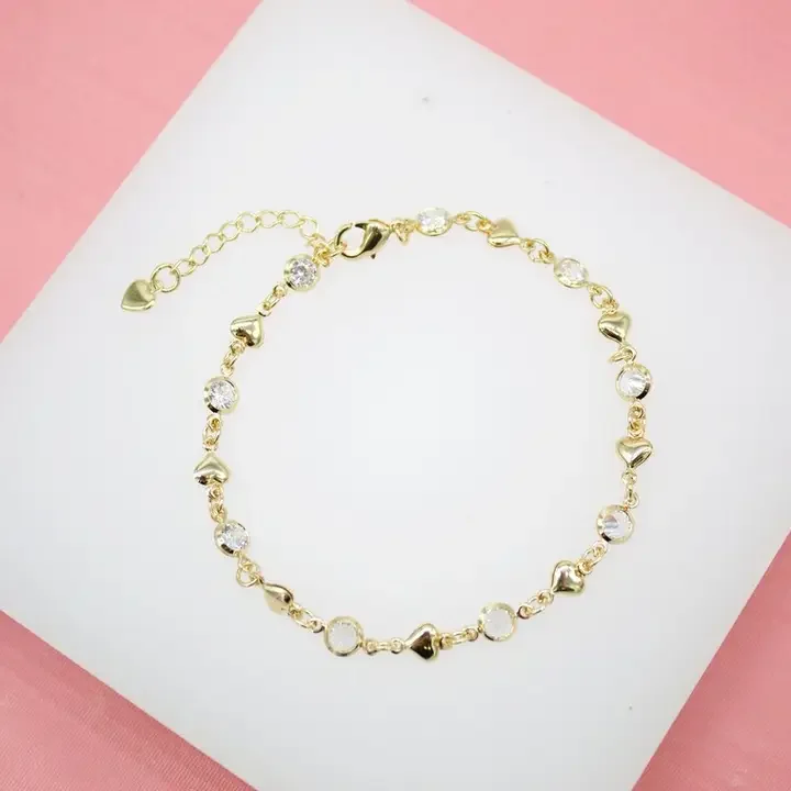 Gold Filled Heart Bracelet with Round Cz Stones