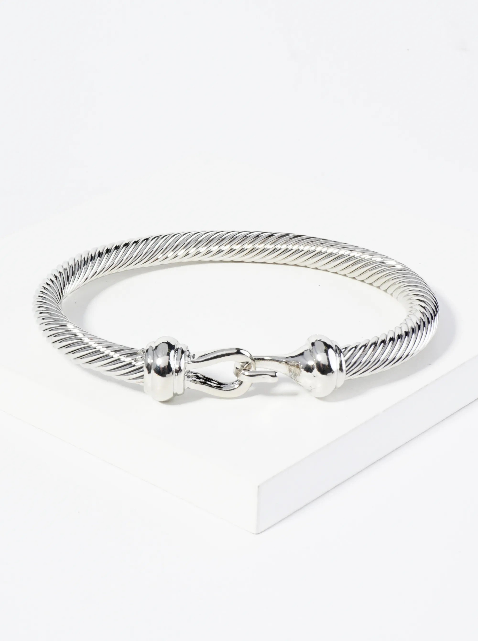 Rope Textured Hook Clasp Bangle Bracelet