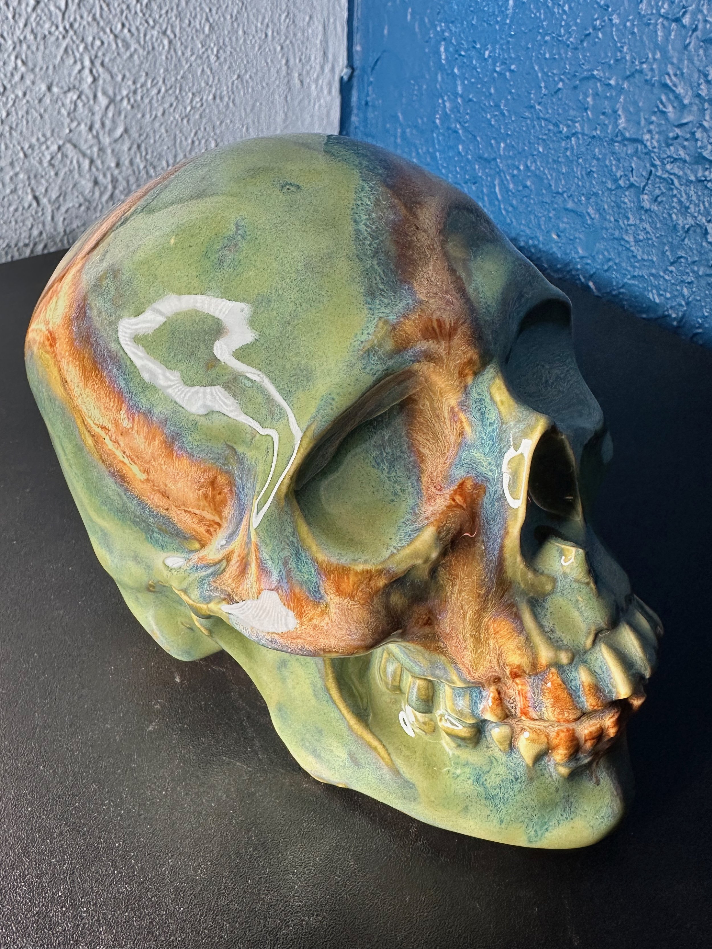Green Mineral Vein Skull