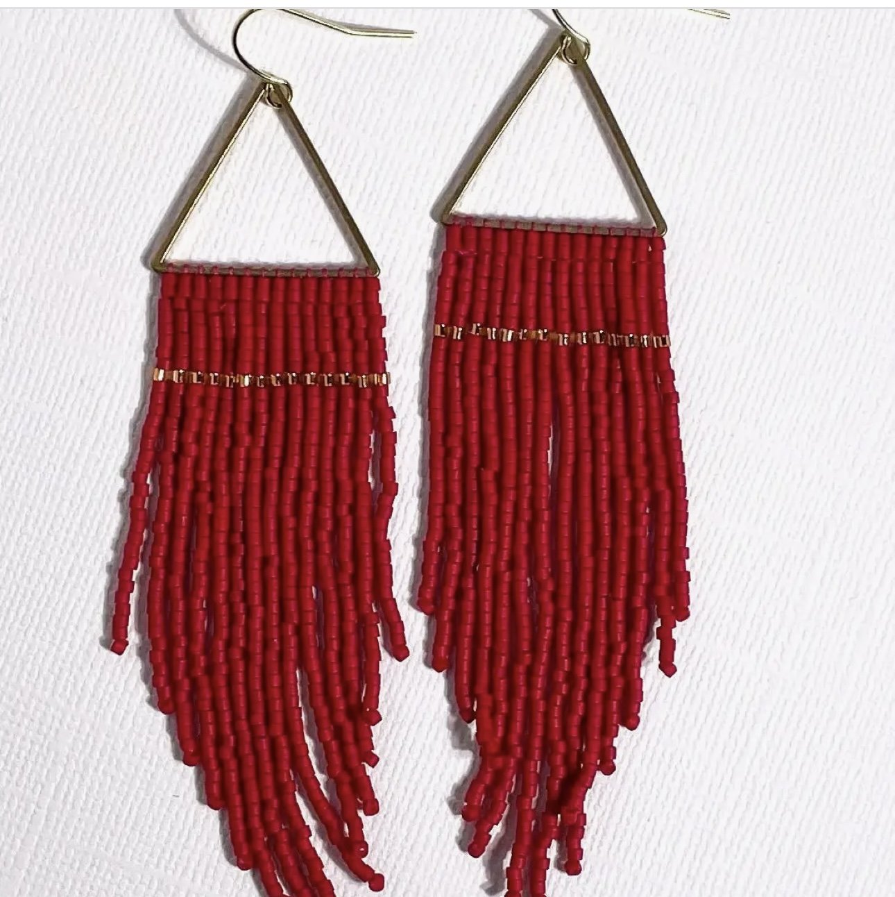Glass Bead, Brass , and Fringe Earrings