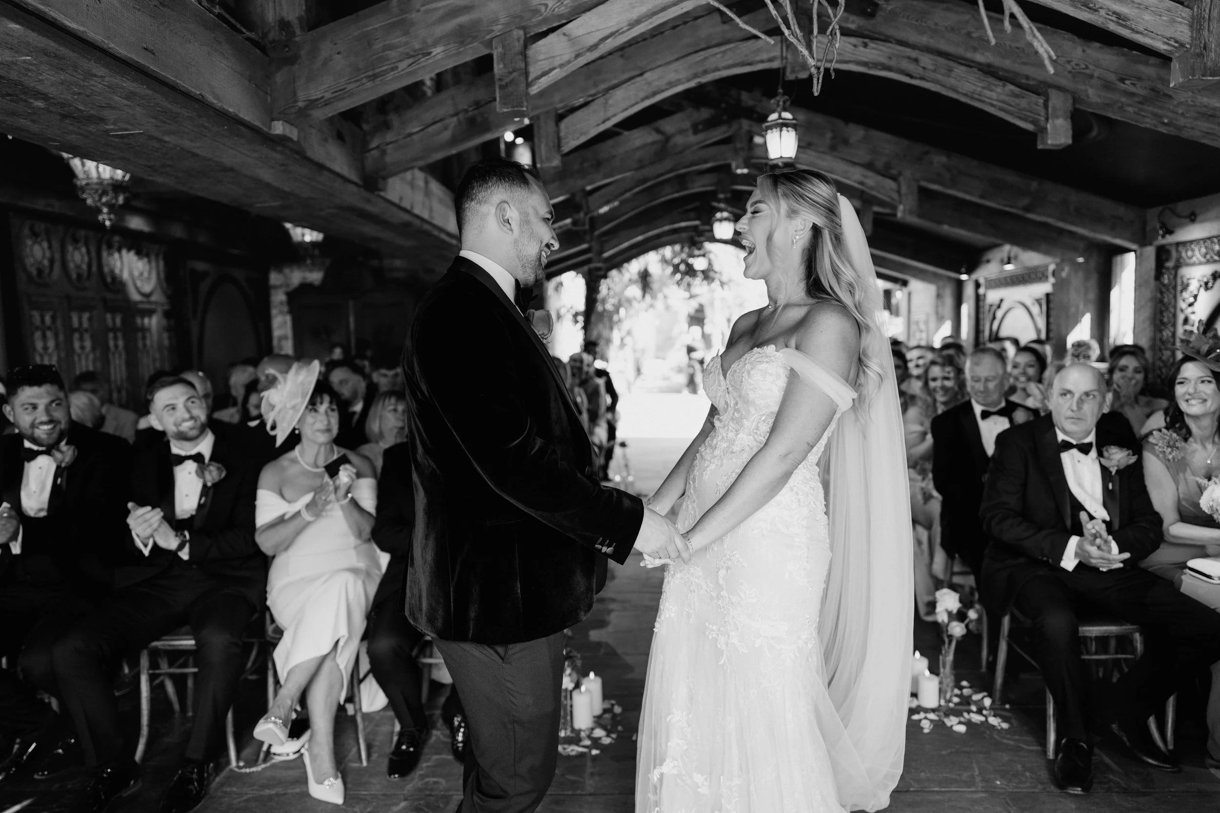 Bride and Groom getting married black and white