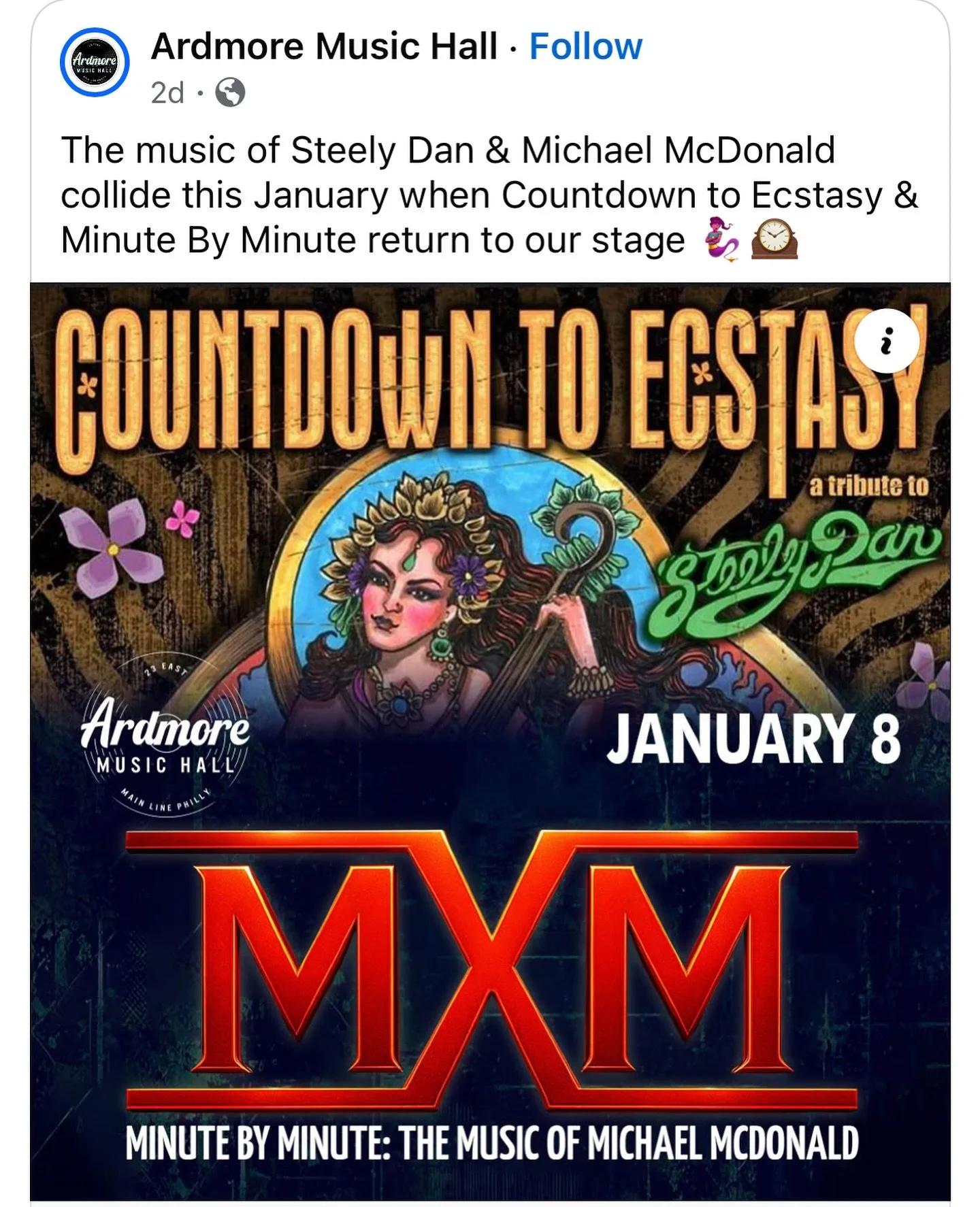 🔥 TICKETS ON SALE NOW! 🔥

Get ready for the ultimate double bill: Countdown to Ecstasy and Minute by Minute&mdash;two powerhouse tribute bands, two incredible setlists, all for the price of one ticket.

This isn&rsquo;t just another show&mdash;it&r