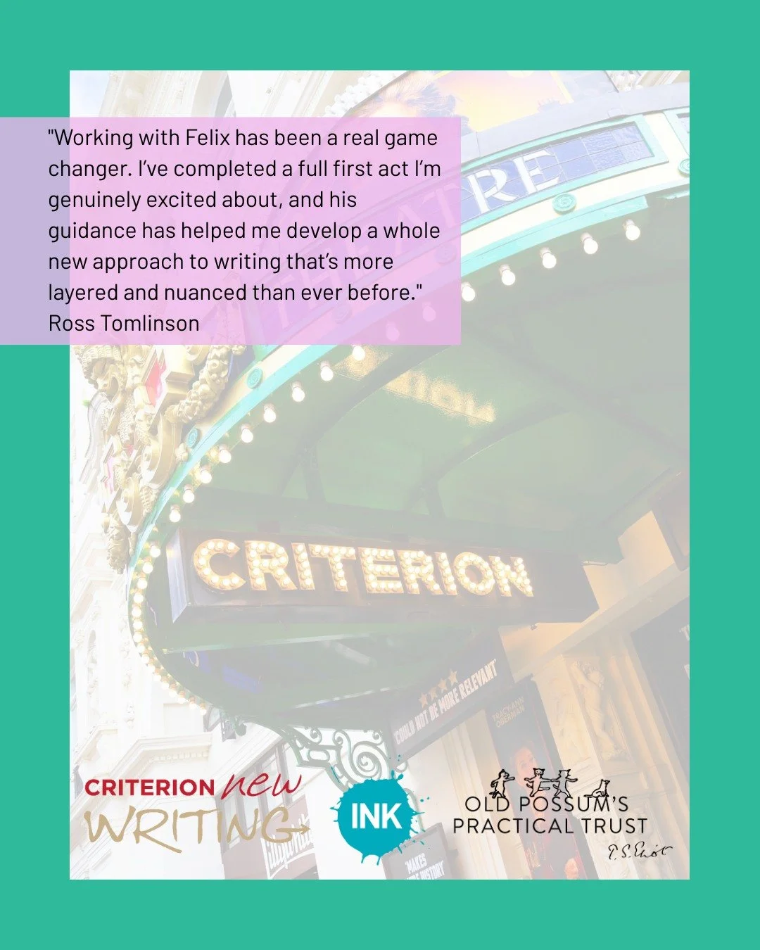 INK x @criterion_theatre new writing

The second year of our new writing programme is well underway! Eight emerging playwrights are receiving coaching from Felix and Greg Mosse, culminating in a showcase on the West End stage. We can&rsquo;t wait to 
