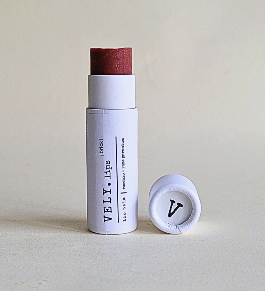 The Vely Soapery - Natural Tinted Lip Balm "Brick" with Rosehip and Geranium