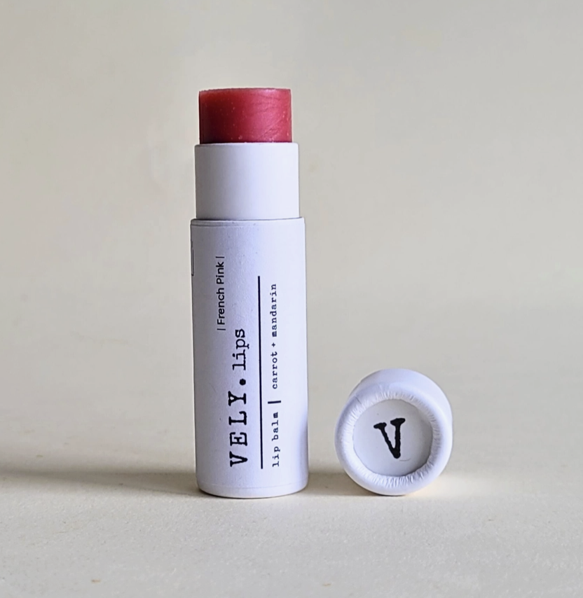 The Vely Soapery -Natural Vegan Tinted Lip Balm "French Pink" with Carrot Oil