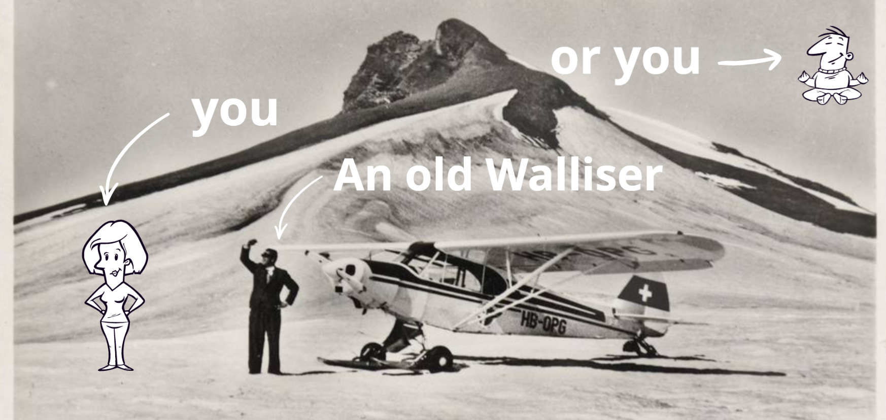 Man next to a small plane in front of a mountain