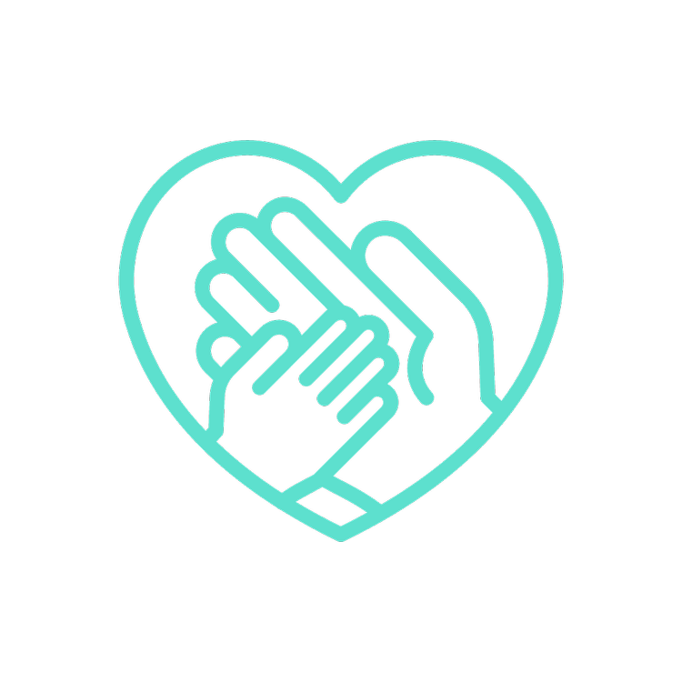 image of two hands, a small child and grown adult in a heart illustrating a childcare service in a gym