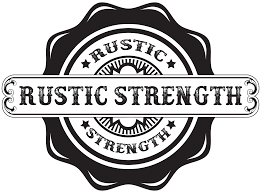 Rustic Strength logo with a circular badge design and black and white color scheme.