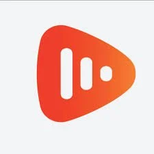 Orange triangular logo with three vertical bars inside