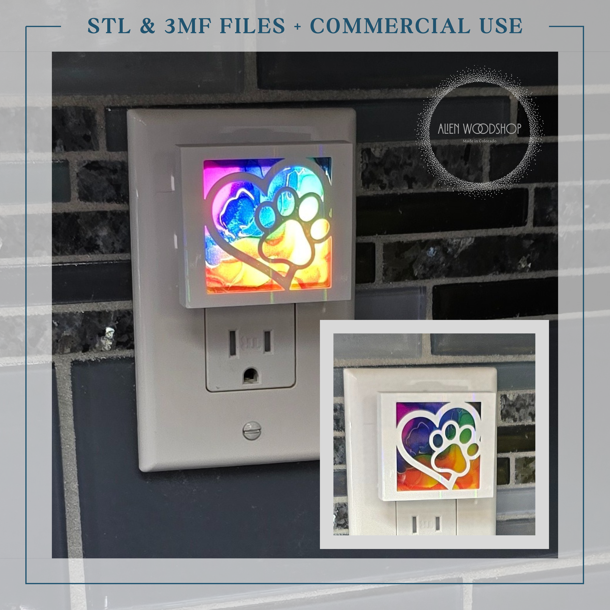 Paw Print – Interchangeable Nightlight Cover – Digital STL & 3MF Files for 3D Printing