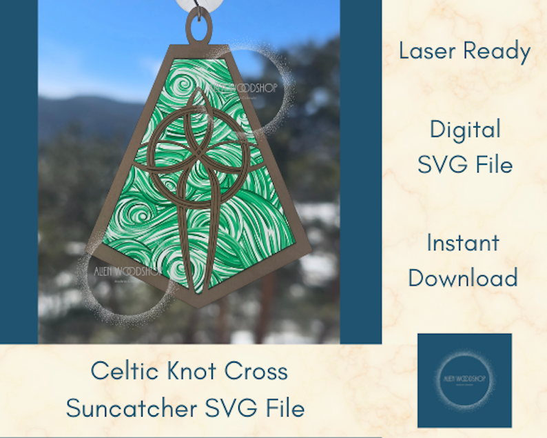 Celtic Knot Cross Suncatcher SVG File Digital Download, Hanging Ornament, Car Charm, Wall Art Laser Cut Sun Catcher
