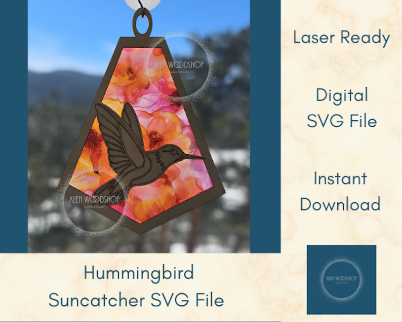 Hummingbird Suncatcher SVG File Digital Download, Hanging Ornament, Car Charm, Wall Art Laser Cut Sun Catcher, Bird Window Decor