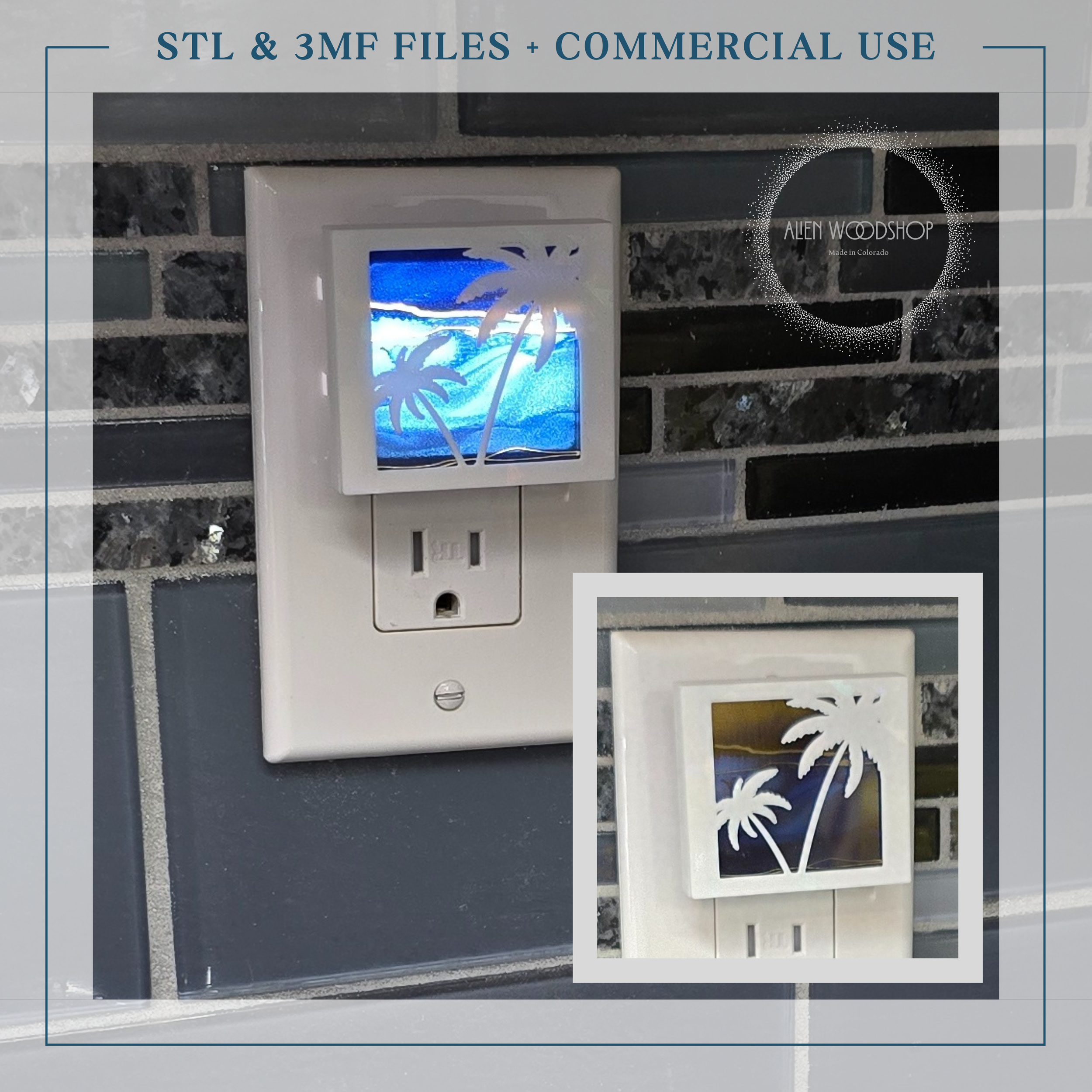 Palm Trees – Interchangeable Nightlight Cover – Digital STL & 3MF Files for 3D Printing