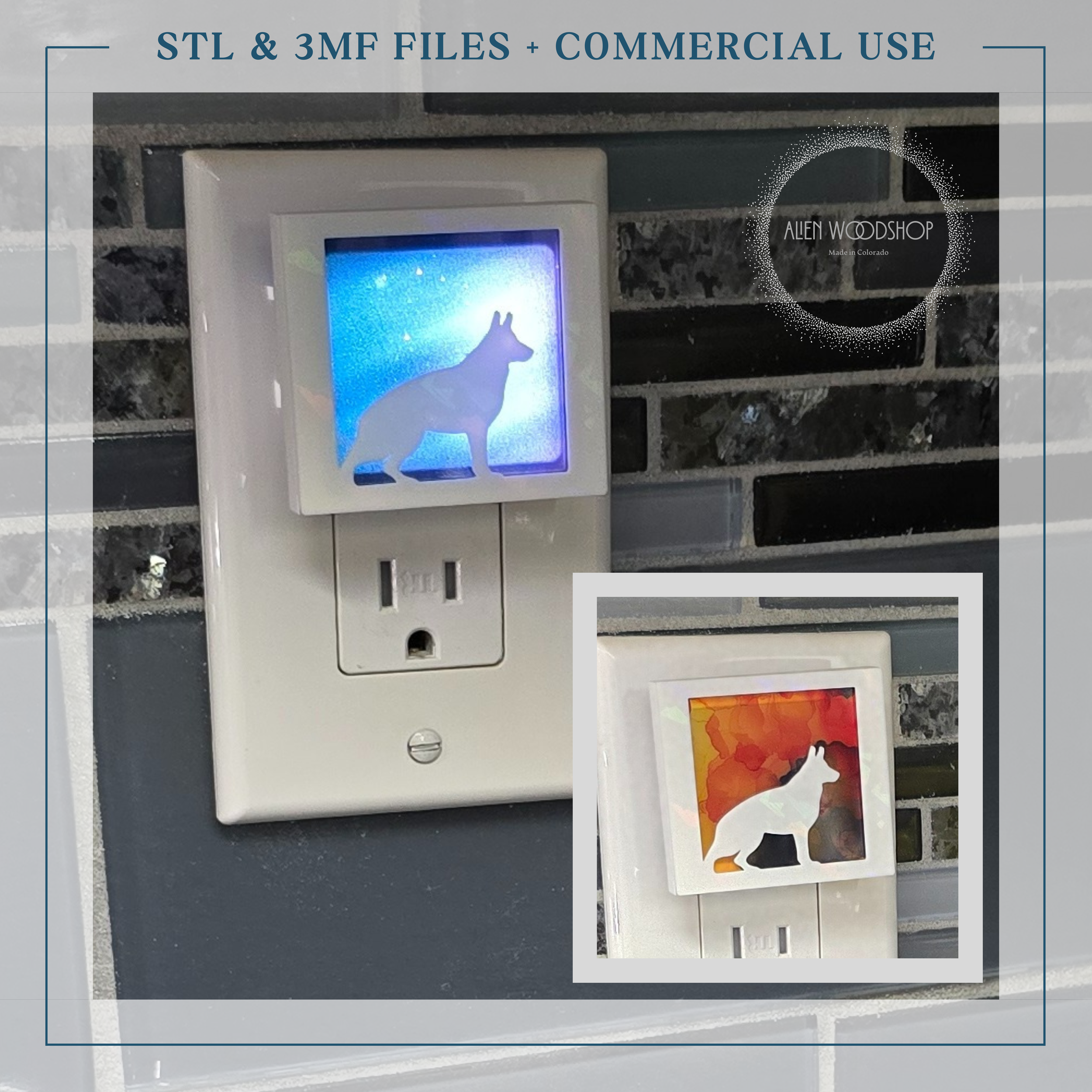 German Shepherd – Interchangeable Nightlight Cover – Digital STL & 3MF Files for 3D Printing