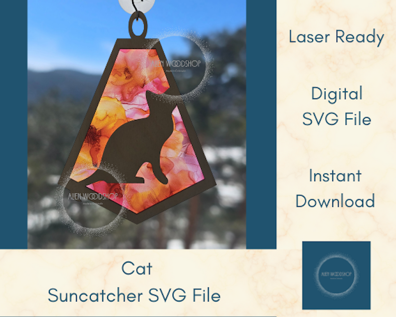 Cat Suncatcher SVG File Digital Download, Hanging Ornament, Car Charm, Wall Art Laser Cut Sun Catcher, Siamese Kitten Design, Pet Lover Gift