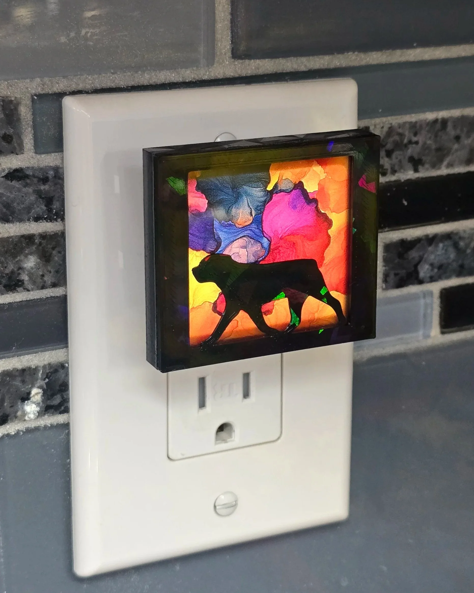 Plug in nightlight with a Rottweiler cover over multicolor acrylic, Sierra Rottweiler Owners Club
