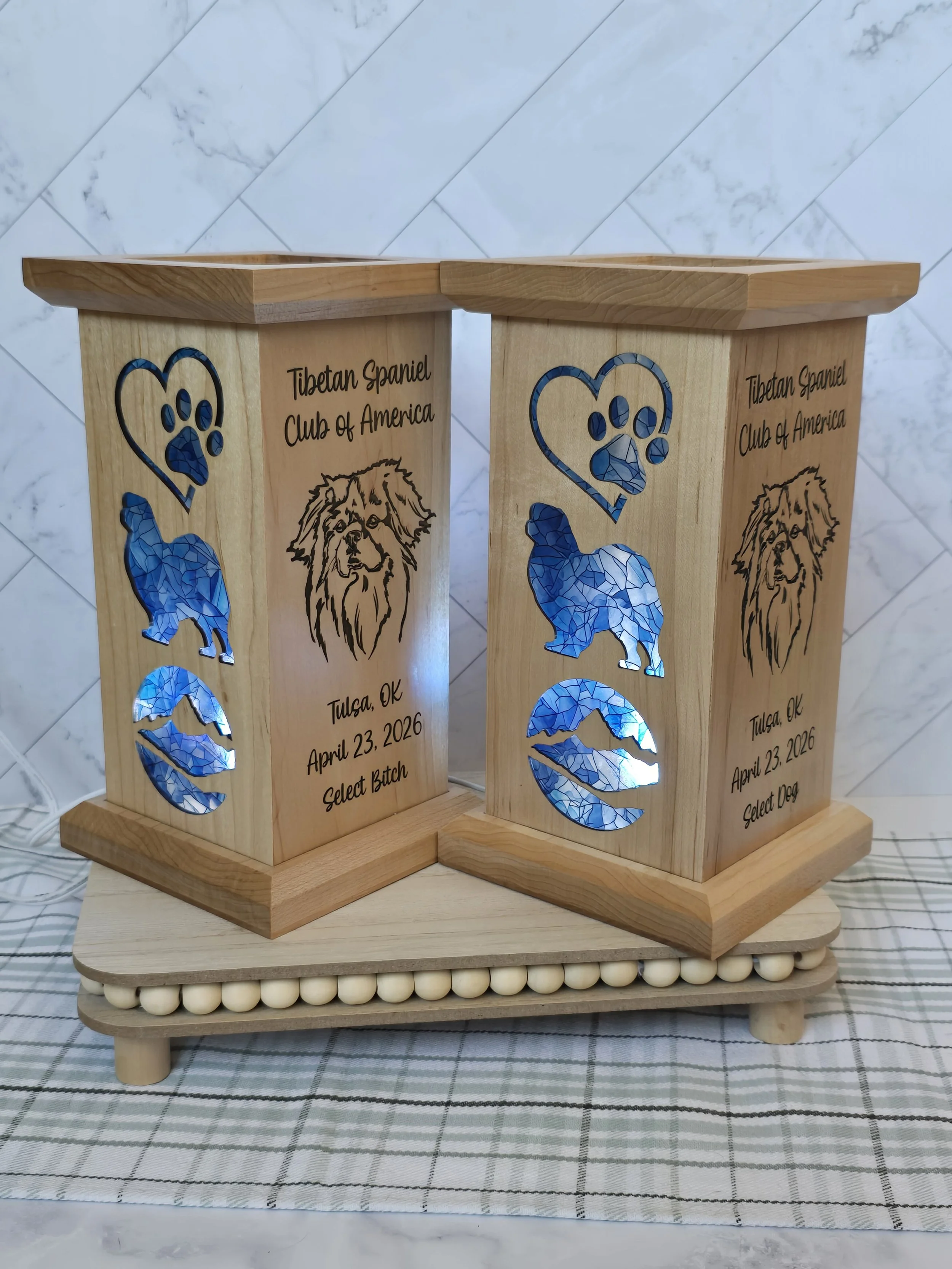 Two maple lanterns for the Tibetan Spaniel Club of America, Select Dog and Select Bitch, Tulsa 2026