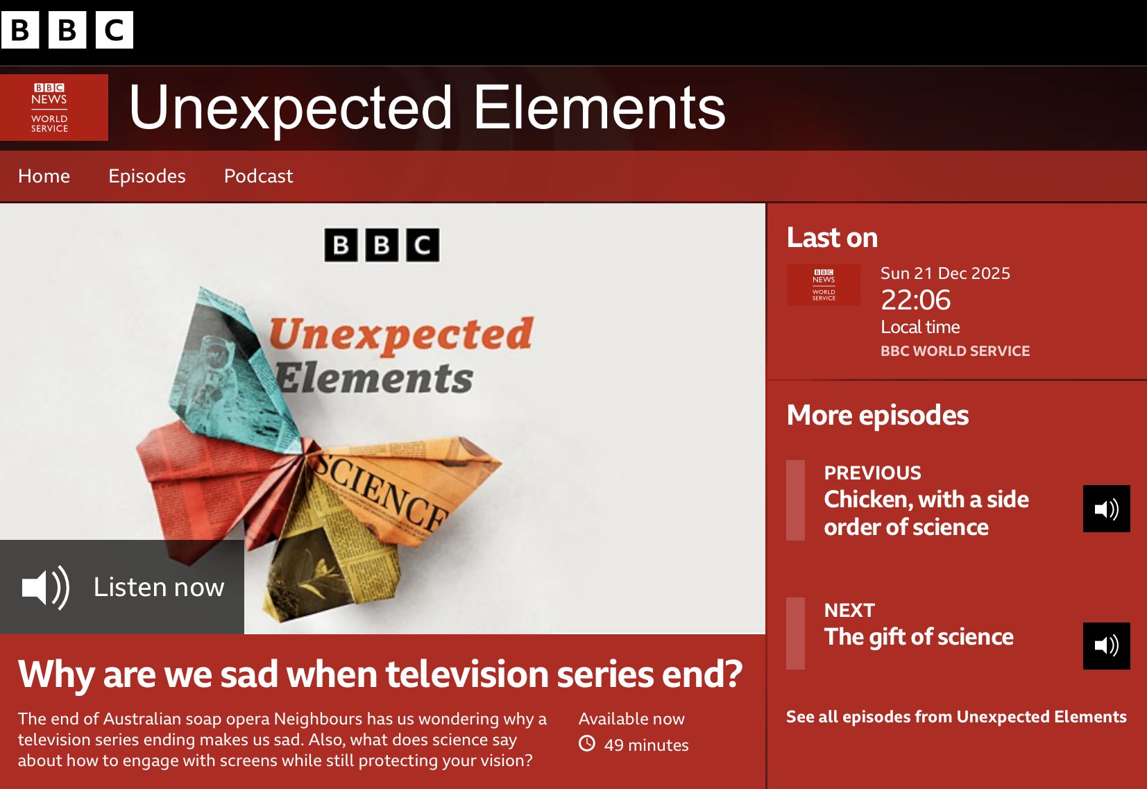 BBC Unexpected Elements: Why are we sad when television series end?