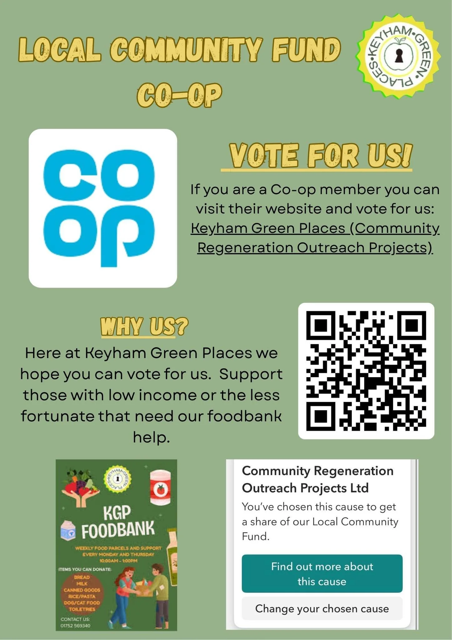 Vote for us with Coop! 
If you are a Coop member you can visit their website and vote for Keyham Green Places for us to receive a share of their Local Community Fund 🌳
By voting for us, you will be supporting those with low income or the less fortun