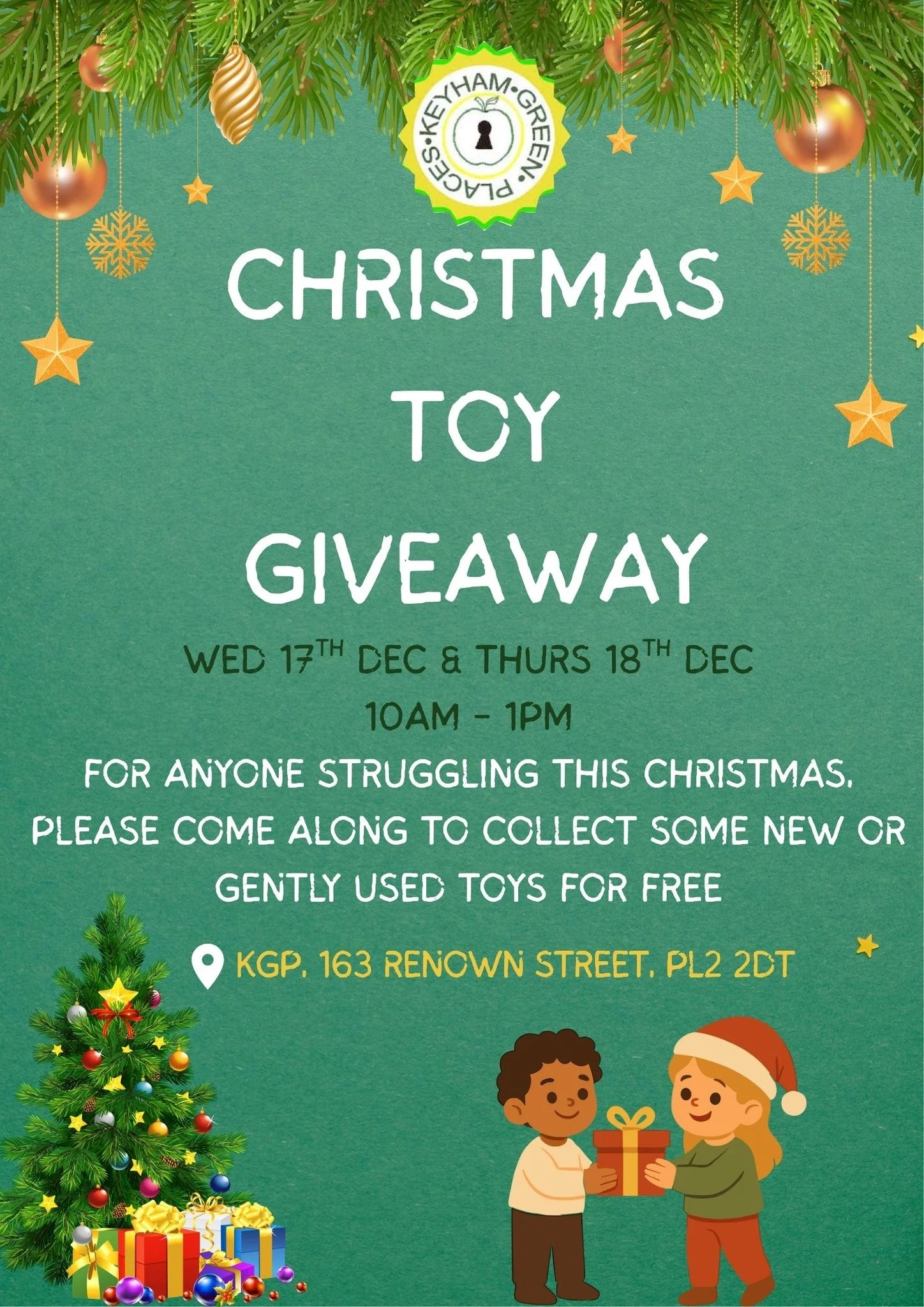 This year, we are hosting a Toy Giveaway for anyone struggling this Christmas 🎄
On Wednesday 17th December and Thursday 18th December from 10am to 1pm, you can come and collect some new or gently used toys for FREE. 
If possible, please bring your o