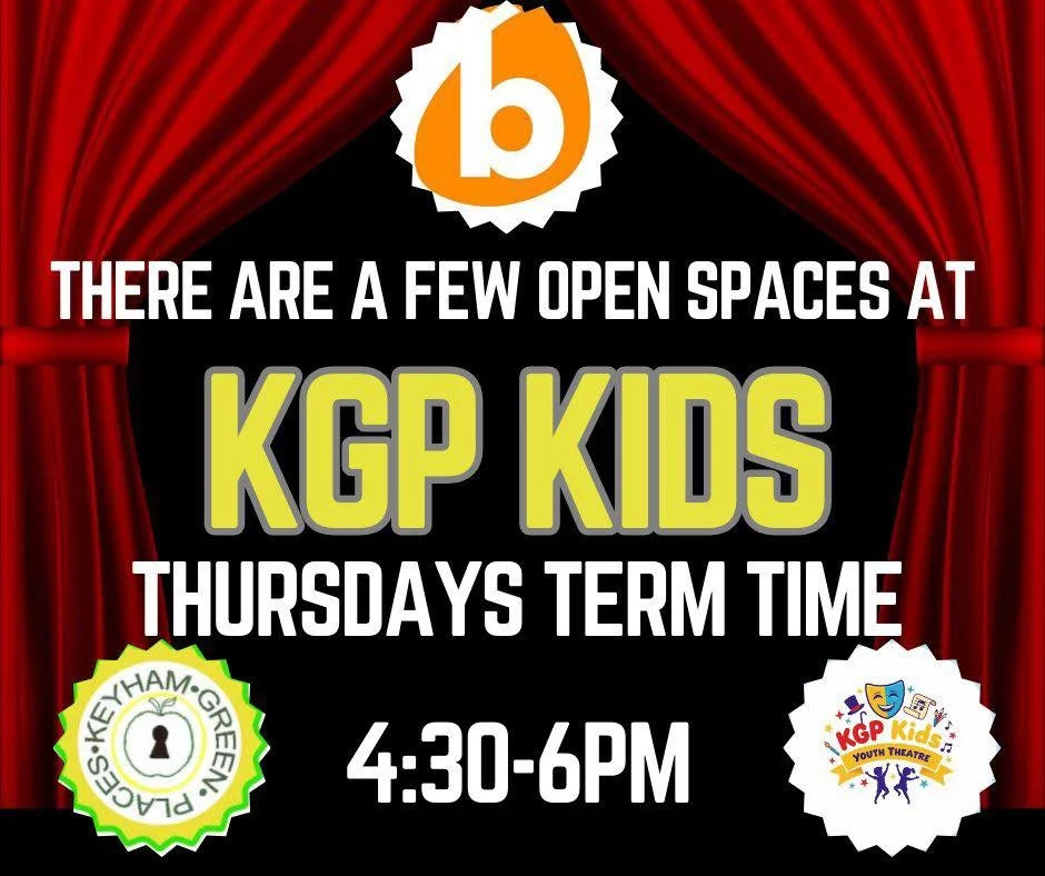 Email youth@cropskgp.org.uk to secure your child's places at KGP KIDS Youth Theatre group at Keyham Green Places. 

It is organised and funded by KGP and the Barbican Theatre Plymouth.

Thursdays 4:30-6pm. (Term Time)
Children 7-11
Subs- &pound;1.50 