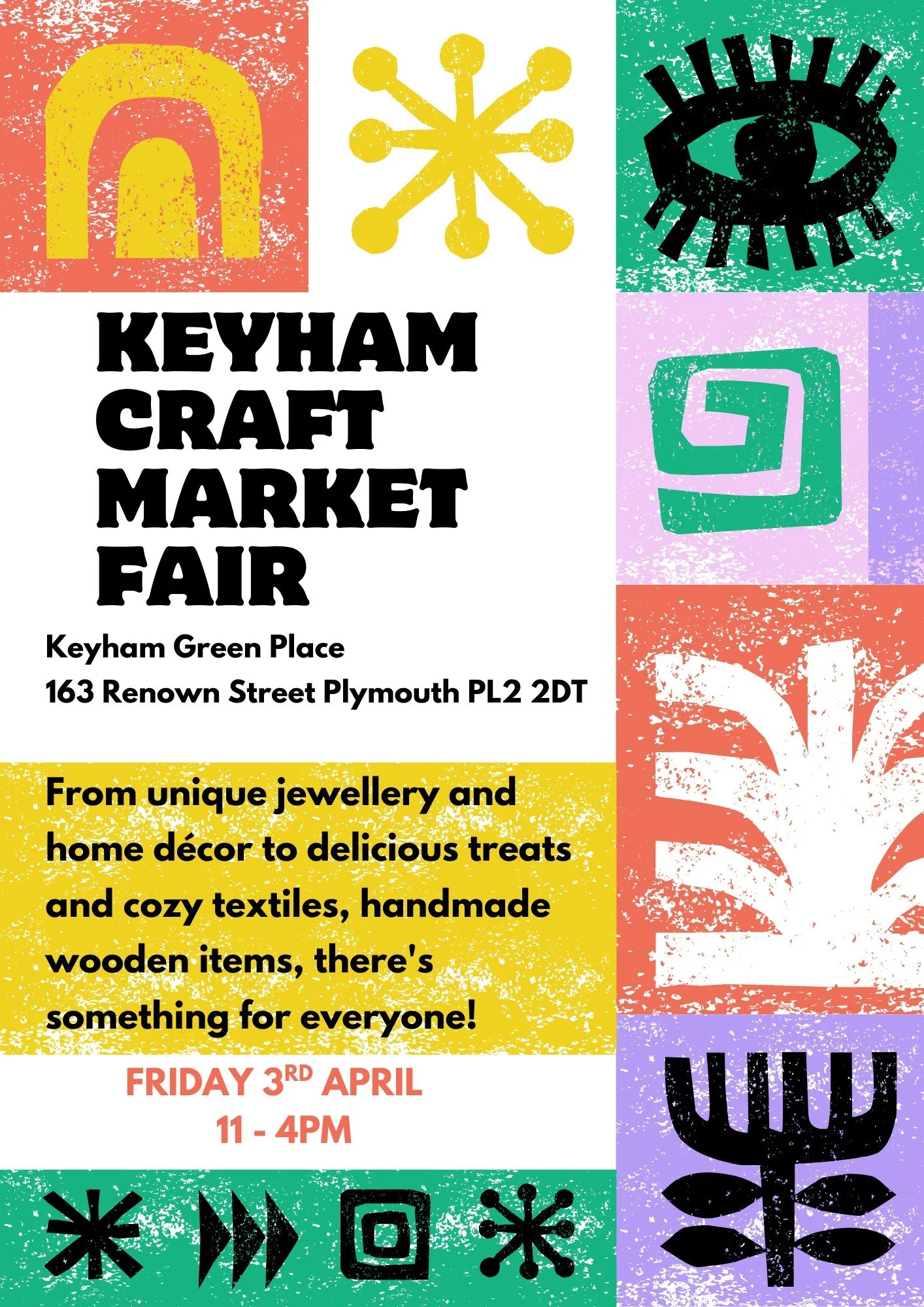 The Plymouth Crafters will be hosting their monthly craft fair at 
Keyham Green Places
on Friday the 3rd of April 2026
11-4 

Wood working,  handmade soaps, home d&eacute;cor, clothing, textiles, jewellery, candles, and artwork and more...

If you wo