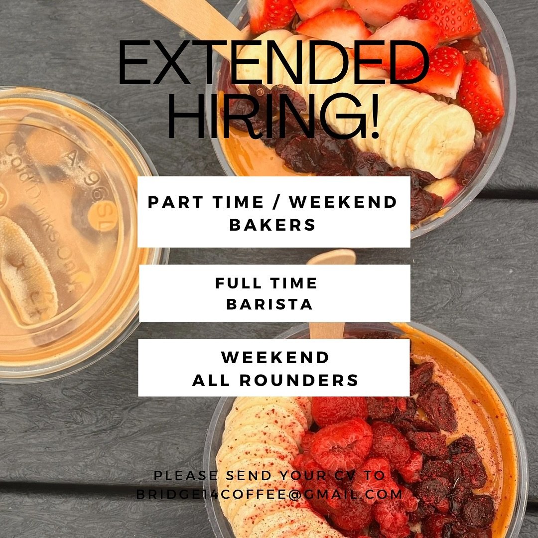 We are extending our positions !
All CVs to be sent to bridge14coffee@gmail.com
We look forward to receiving them ✨
#staffwanted #coffeeshop