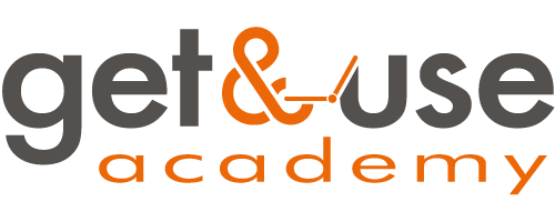 get&use academy logo with grey and orange letters.